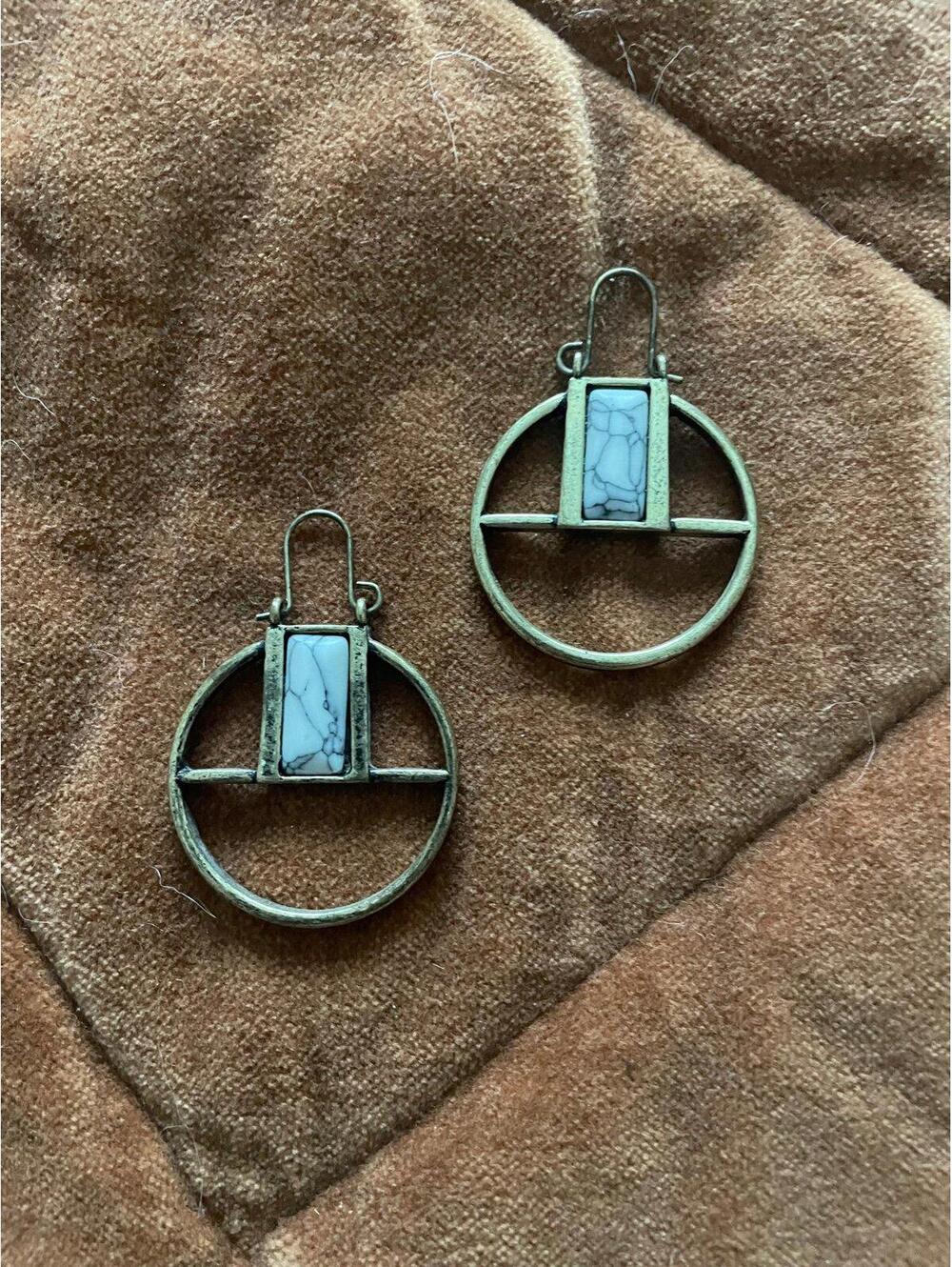 Target faux white marble stone brass tone circle dangle earrings